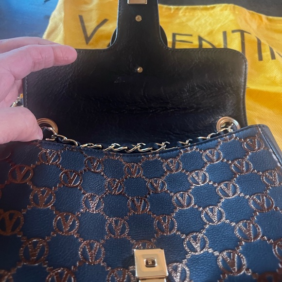 Valentino by Mario Navy and Bronze Crossbody Bag with Chain Strap - Picture 2 of 8